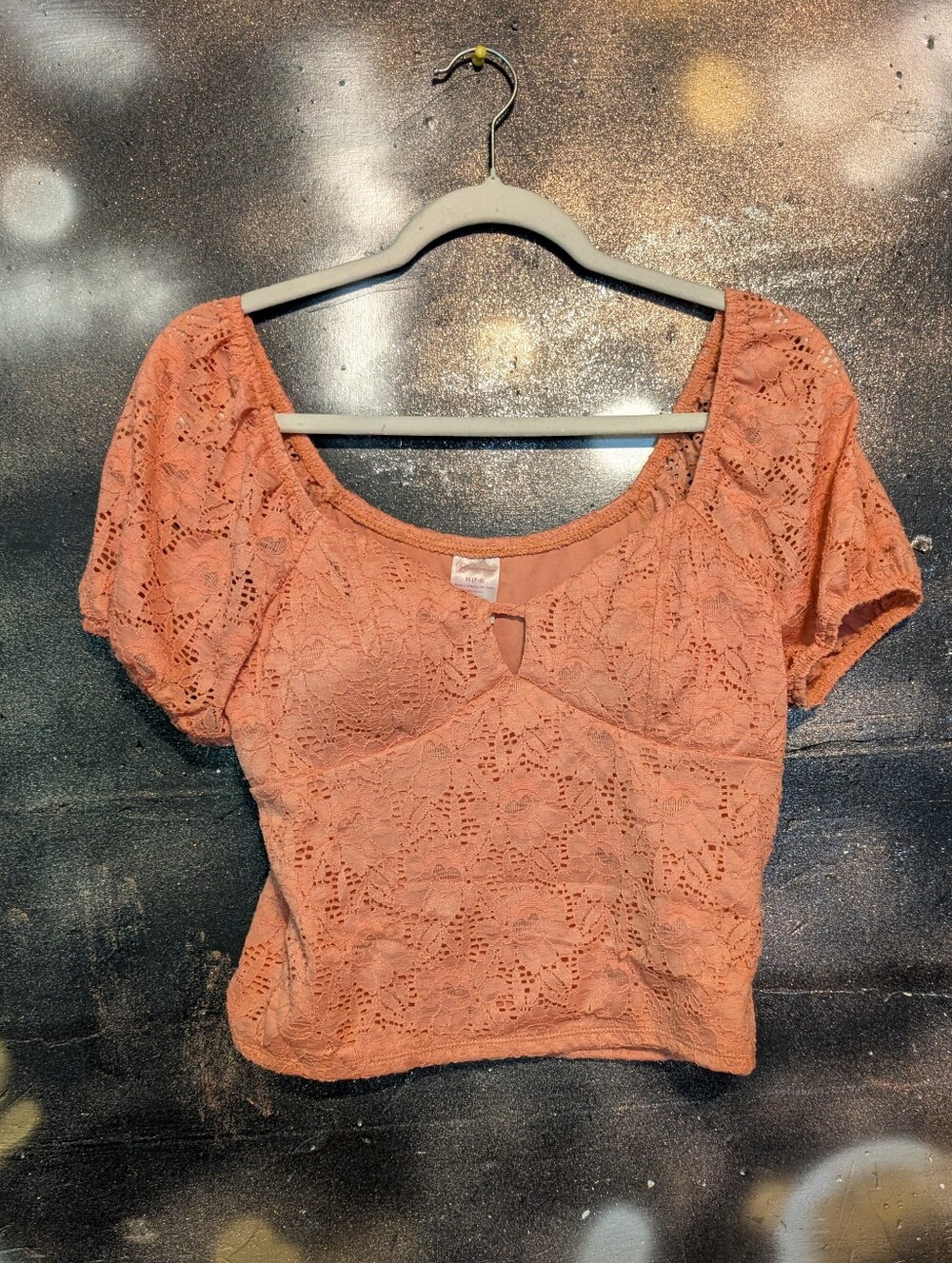No Boundaries Peach Lace Cropped Scoop Neck Top